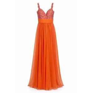VTG 90s Y2K Cache Sherbet Orange Pink Empire Baby Doll Prom Dress Formal Gown 4